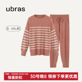 ubras加绒睡衣冬女家居服套装情侣可外穿慕斯条纹舒适居家 蜜桃茶-女士套装 XL