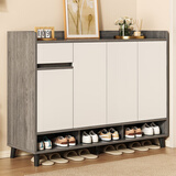 第一森林鞋柜门口家用大容量阳台储物柜现代简约玄关柜入户一体靠墙收纳柜 【实木生态板】天辰灰+暖白120cm 组装(自行安装)