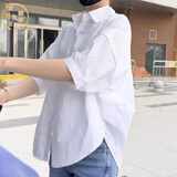 镜渝先生日系原单女衬衫中袖薄款衬衫女夏季新款宽松显瘦百搭棉衬衣休 白色 L 110-125斤