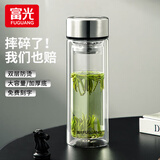 富光双层玻璃杯男女保温耐高温透明家用商务办公泡茶杯子过滤车载水杯 钢本色【加厚底+不锈钢盖】320ml