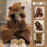 氧家小丑鱼睡衣 搞怪连体情侣睡衣男女冬季加绒加厚珊瑚绒卡通家居服 卡皮巴拉套装(可两穿带裤子) XL L 适合身高165-178cm