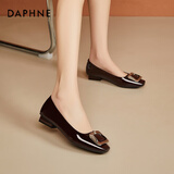 达芙妮方头浅口单鞋女低跟通勤配裙子休闲软底小跟鞋女鞋子 酒红色 36 