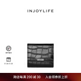 INJOYLIFE钱包女鳄鱼纹真皮折叠短款钱夹女生三折小皮夹 黑色