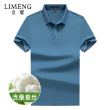 立蒙（LIMENG）【桑蚕丝】短袖T恤男夏季冰爽棉翻领保罗衫爸爸装 雾霾蓝 M