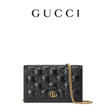 GUCCI古驰GG Matelassé系列链带钱包 黑色 均码