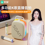 索爱（soaiy）SSK02蓝牙唱歌神器K歌双麦克风音箱一体式内置声卡5.4蓝牙智能AI小度点歌家用ktv音响套装 油彩白