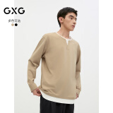 GXG男装 多色假两件简约基础圆领长袖T恤男内搭 24年秋季新品 卡其色 M