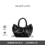 INJOYLIFE褶皱云朵包白色小手提包小众百搭羊皮链条包单肩斜挎包可爱女包 黑色