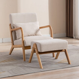 邦尼娅 单人沙发椅阳台休闲现代简约实木卧室客厅日式酒店洽谈靠背椅 单人+脚凳【颜色请备注】