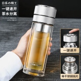 JRINKTEEA品牌茶水分离车载双层玻璃杯男士女一键速开盖杯泡茶水杯车用杯 akiu玻璃冰裂银（有隔档）350ml