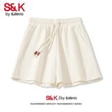 班尼路S&K系列时尚百搭华夫格三分裤2025夏季新款简约高腰短裤女 杏-纯色 2XL