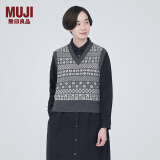 无印良品（MUJI）女式 美利奴羊毛 图案编织 V领背心 马甲针织衫休闲百搭 BA1ODA3A 炭灰色图案 M（160/84A）