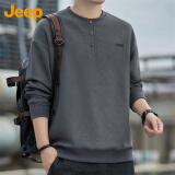 吉普（JEEP）卫衣男春秋季宽松长袖T恤男士休闲潮流衣服男装 深灰 2XL 