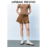 UR秋季新款女装街头风甜酷压褶A字廓形短半裙UYY540003 深咖棕 S