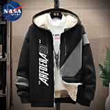 nasawassup外套夹克男秋冬款韩版潮流撞色拼接春装男士宽松青少年上衣服 黑色加绒 3XL （165-190斤）