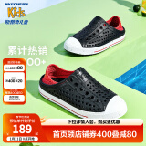 Skechers斯凯奇儿童凉鞋夏季男童女童洞洞鞋溯溪防滑包头大童沙滩鞋91995L 男童/黑色/红色/BKRD 28.5