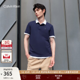 Calvin Klein Jeans夏季男士商务半开襟翻领ck字母印花透气短袖POLO衫J319635 CIK-藏蓝色 S  （建议110-130斤）