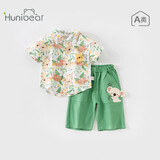 欢喜小熊儿童套装男童夏季短袖衬衫短裤两件套男宝宝夏季纯棉套装