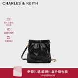 CHARLES&KEITH迷你菱格流浪包单肩斜挎双肩包包女包生日礼物新年礼CK2-60782390 Black黑色 S