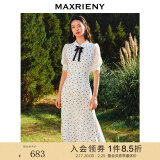 MAXRIENY【波动心弦】甜美少女感露腰蝴蝶结连衣裙爱心波点蕾丝裙 黑白波点 M 02