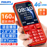 飞利浦（PHILIPS）E6510 年人手机4G全网通老 超长待机 大电池大屏大声大字老人智能直板按键三防学生功能机 绚丽红