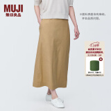 无印良品（MUJI）女式 麻混 弹力 直筒裙 长半身裙女春款裙子半裙 中长裙 女装 米色 L (165/70A)