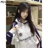 棉致2025美式重磅插件连帽拼色卫衣女春秋季新款宽松韩版上衣帽衫 白灰色【Y906不加绒高品质28】 L 105-125斤