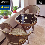 柏诗欧（BOSHIOU）阳台休闲桌椅藤椅三件套阳台桌椅三件套休闲茶几方圆茶桌 金色B加粗加厚-55圆桌两转椅