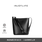 INJOYLIFE 包包潮宽背带水桶包女单肩斜挎包复古托特包送女友 黑色