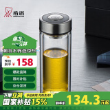 希诺双层玻璃杯男商务办公家用过滤泡茶杯子透明车载水杯345mL