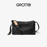 GROTTO个乐黑石包经典大容量植鞣绵羊皮单肩斜挎通勤软包男女款新年礼物 黑石M（黑标）