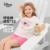 迪士尼（DISNEY）童装儿童女童棉质短袖T恤吸湿排汗亲肤软上衣24夏DB421BE21白110