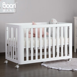 Boori都灵进口实木婴儿床多功能可移动新生儿拼接床bb宝宝床边床带蚊帐 薏米白