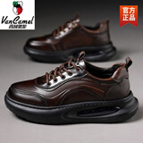 西域骆驼男鞋2025秋冬头层牛皮时尚休闲皮鞋气垫防滑厚底增高运动男士鞋子 深棕色-头层牛皮 单里 40