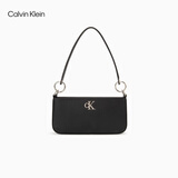 Calvin Klein时尚腋下包礼物通勤洋气包包金属字母拉链CK女包单肩法棍包DH3237 001-太空黑 OS