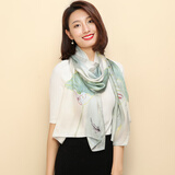 达芬奇密码100%桑蚕丝真丝丝巾女士杭州丝绸围巾披肩春夏纱送妈妈母亲节礼物 荷韵悠悠 浅绿