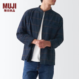 无印良品（MUJI）男式 法兰绒立领衬衫 长袖休闲百搭衬衣男士外套纯棉全棉ACA75C1A 深藏青色格纹 XS  （160/80A）