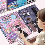 趣图图芭比公主磁力益智玩具安静书艾莎女孩子儿童免裁剪手工换装磁吸贴 星期三A4超大本38张厚免剪送料包