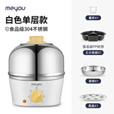 名友（meyou） 煮蛋器304不锈钢多功能蒸蛋器 迷你电蒸锅单双层家用煮鸡蛋神器早餐炖蛋机器定时断电 单层 朱鹭白