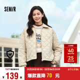 森马（Semir）棉服女灯芯绒翻领菱形格复古2024冬三防宽松轻薄棉衣109724112007