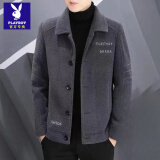 花花公子（PLAYBOY）新款男士毛呢大衣短款秋冬季呢子外套男加厚夹克上衣高档休闲风衣 个性灰 XL 建议115斤-130斤
