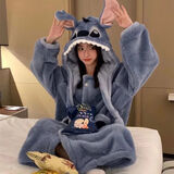 氧家小丑鱼睡衣 搞怪连体情侣睡衣男女冬季加绒加厚珊瑚绒卡通家居服 新款深蓝史迪奇睡袍 XL L 适合身高165-178cm