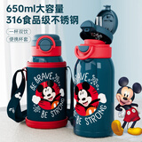 迪士尼（Disney）儿童保温杯316不锈钢吸管直饮水杯幼儿园小学生双饮水壶650ml米奇