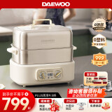 大宇（DAEWOO）【0塑料0涂层】全不锈钢电蒸锅双层家用快蒸汽锅预约蒸煮炖食品级18升多功能早餐海鲜S30 18L 【陶瓷蒸碗套装】(锅+方碗*2+长碗*2)