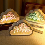 赟娅云朵郁金香花海小夜灯diy手工花束摆件生日礼物送女生闺蜜高级感 电池-粉色郁金香【关灯是镜子】