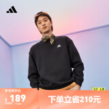 adidas情侣休闲宽松抓绒圆领长袖卫衣套头衫男女冬阿迪达斯轻运动   黑色/白   XL