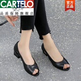 卡帝乐鳄鱼轻奢高档真皮真软皮凉鞋女夏外穿2025年新款软底单鞋鱼嘴镂空中跟 黑色 37