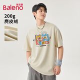 班尼路（Baleno）麂皮绒短袖男夏季复古港风印花青少年t恤五分袖宽松潮流上衣男款