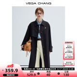 VEGA CHANG风衣女中长款2025春秋新款小个子休闲外套 经典黑 M