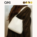 OMI欧米礼物女包新款高颜值百搭复古水桶包高级美拉德色系单肩斜挎包 白色